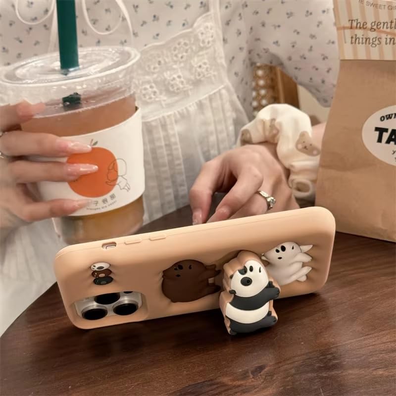 3D Cartoon Kawaii Chubby Panda Bear Case We Bare Bears Panda Family Cover With Stand