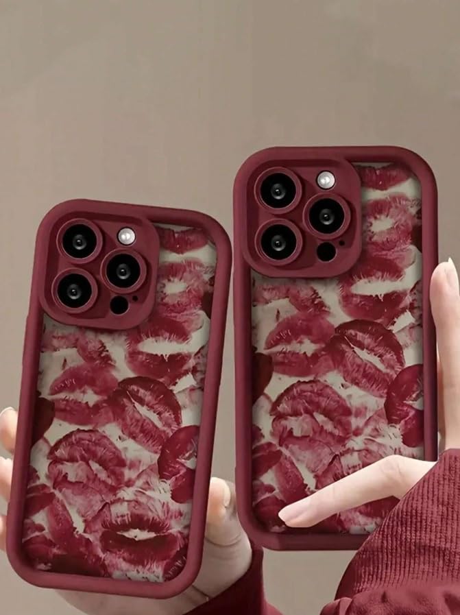 3D Romantic Hot Red Lips Print Phone Case, Lipstick Kiss Aesthetic Trendy Back Cover