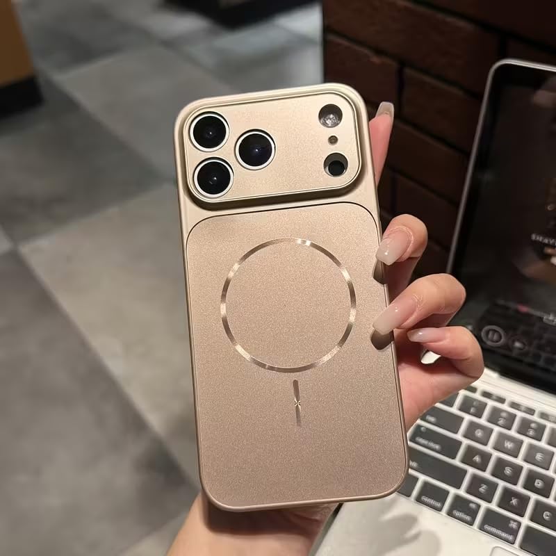 Premium Matte AG Glass Converter Case to iPhone 17 Pro Max, Aesthetic MagSafe Converter Back Cover (Light Gold)