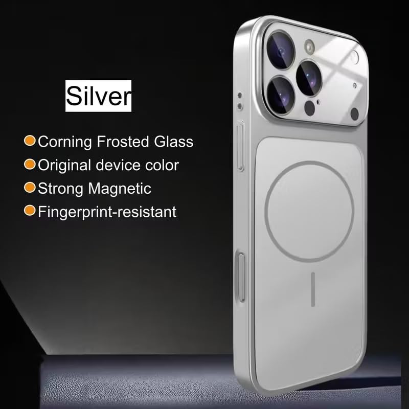 Premium Matte AG Glass Converter Case to iPhone 17 Pro Max, Aesthetic MagSafe Converter Back Cover (Silver Titanium)