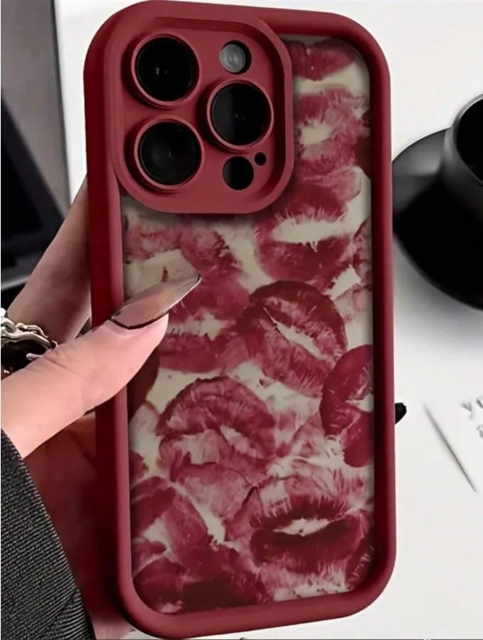 3D Romantic Red Lips Print Phone Case, Lipstick Kiss Aesthetic Trendy Back Cover