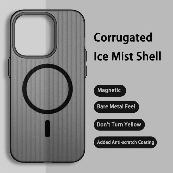 Transparent Hard Frosted Corrugated Phone Case Compatible with Magsafe, Anti-Yellow Back Case Glossy Wavy Texture - Black