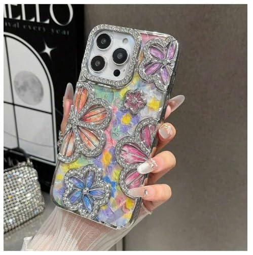 Luxury Bling Crystal 3D Diamond Flower Phone Case Rhinestone Aesthetic Back Cover
