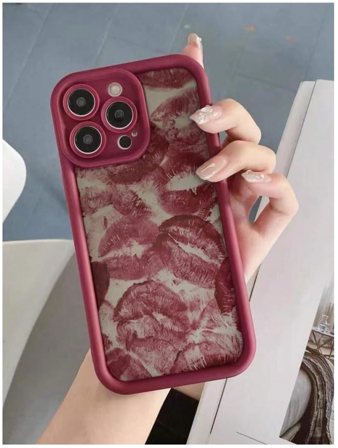 3D Romantic Red Lips Print Phone Case, Lipstick Kiss Aesthetic Trendy Back Cover