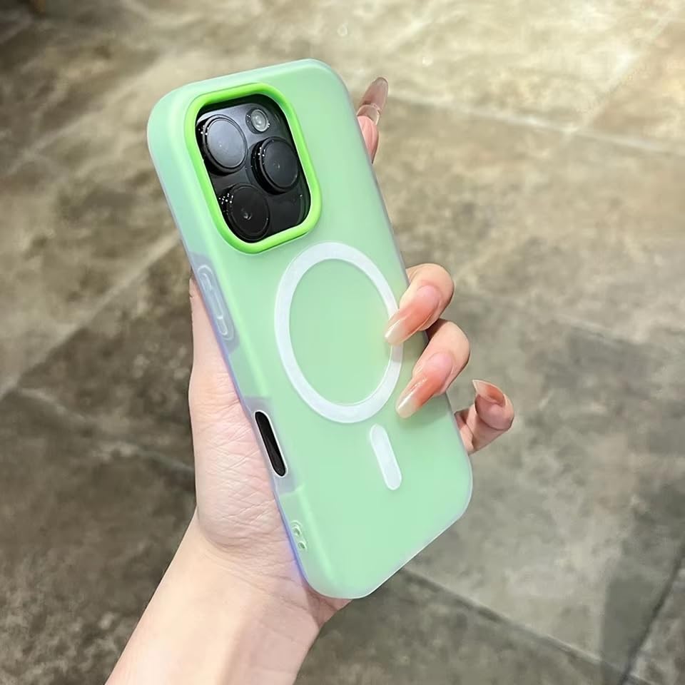 Detachable 2-in-1 Ultra-Hybrid Translusent Neon Back Case Magnetic Magsafe Charging Compatible Pastel Slim Cover - Green
