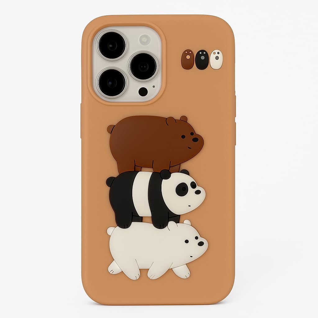3D Cartoon Kawaii Chubby Panda Bear Case We Bare Bears Panda Family Cover With Stand