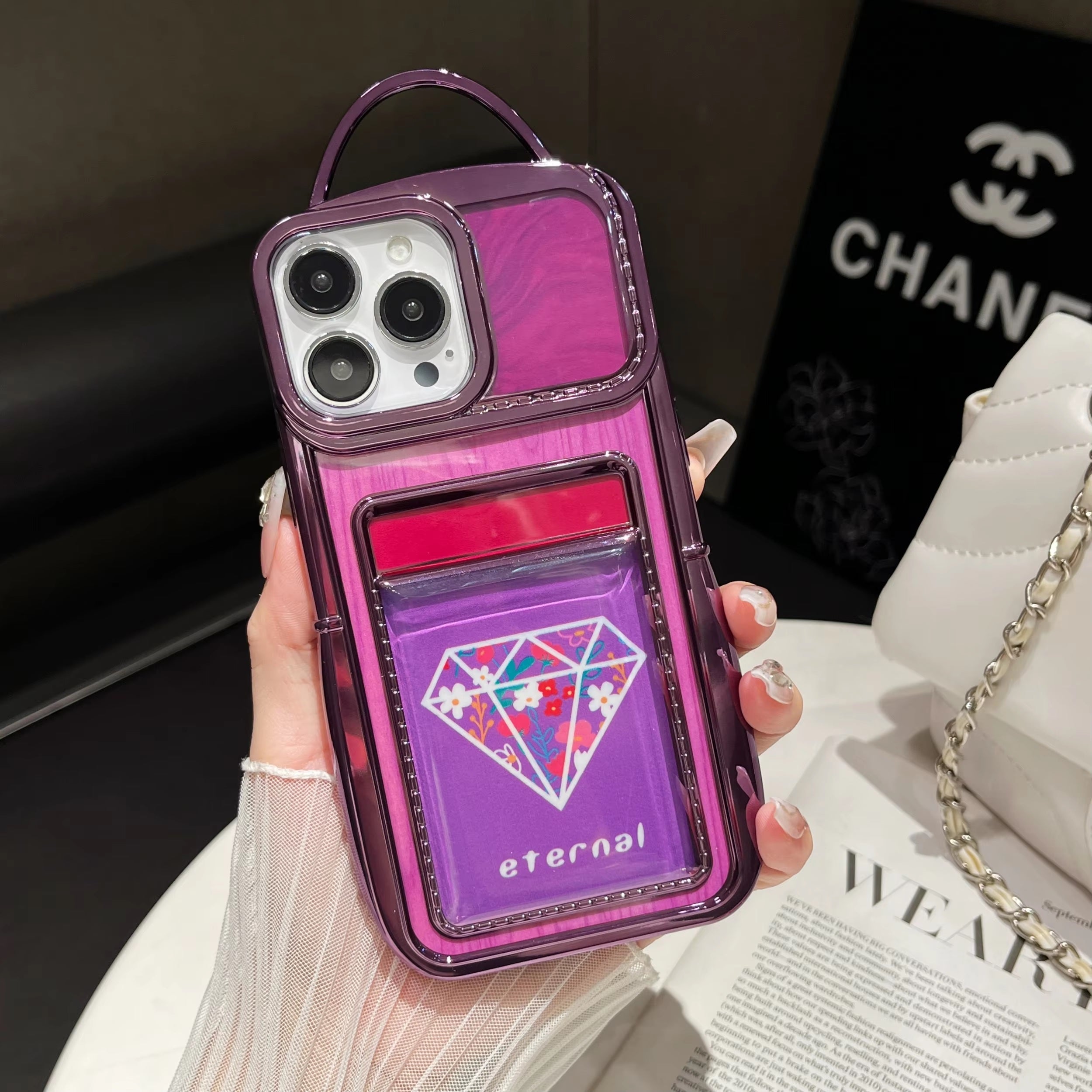 Luxury Plating Fashion Clear Backpack Wallet Photo Card Slot Electroplated Phone Bag Style Case