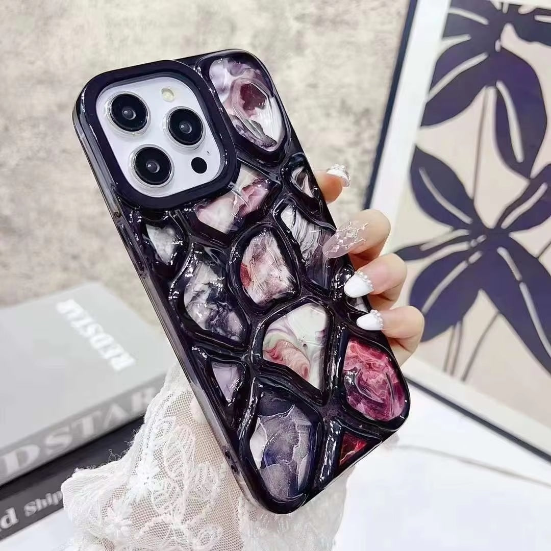 Luxury Stylish 3D Stone Texture Diamond Cut Black Electroplating cases