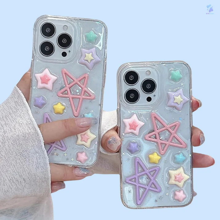Luxury Translucent Rainbow Star Cute Resin Phone Case