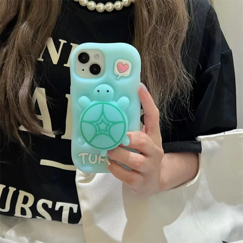 3D Cute Luminous Turtle Cartoon Case,Kawaii Sea Little Tortoise Neon Pop Back Case with Glow in Dark