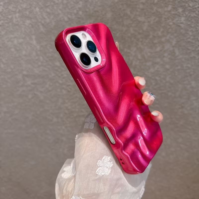 Metallic Pink Swirl Hot 3D Minimalist Faux Wave Wrinkle Cute Design Aesthetic Cover for Girls