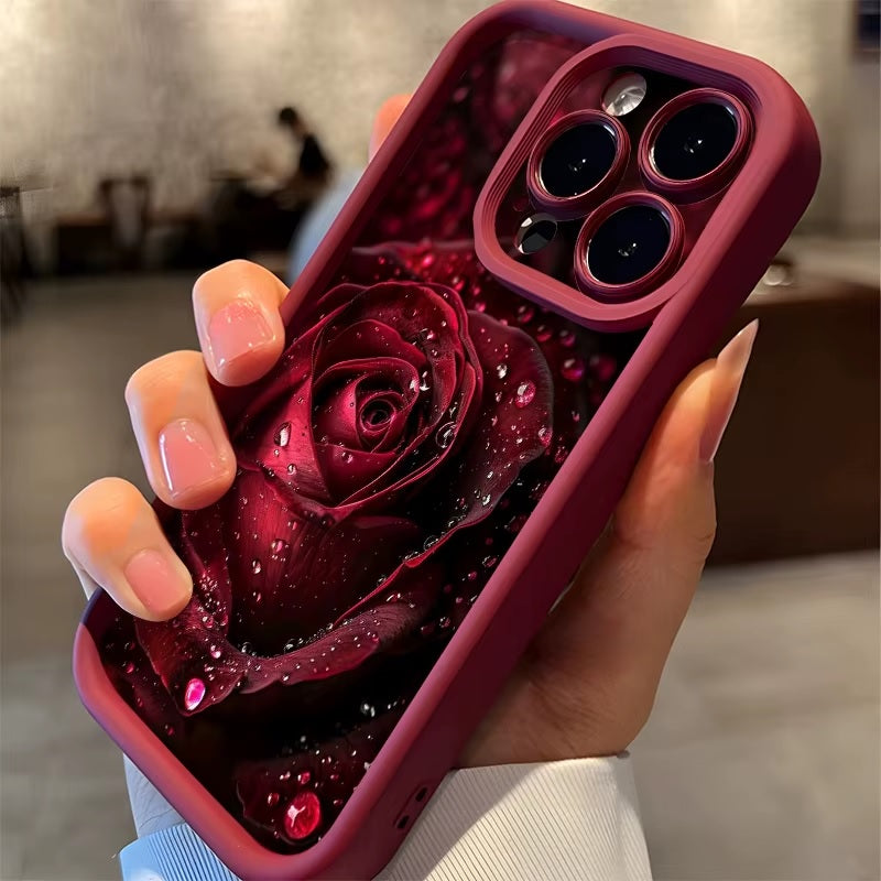 3D Cute Red Rose Water Gorgeous Raindrop Flower Cute Hot Design Aesthetic Print Cover