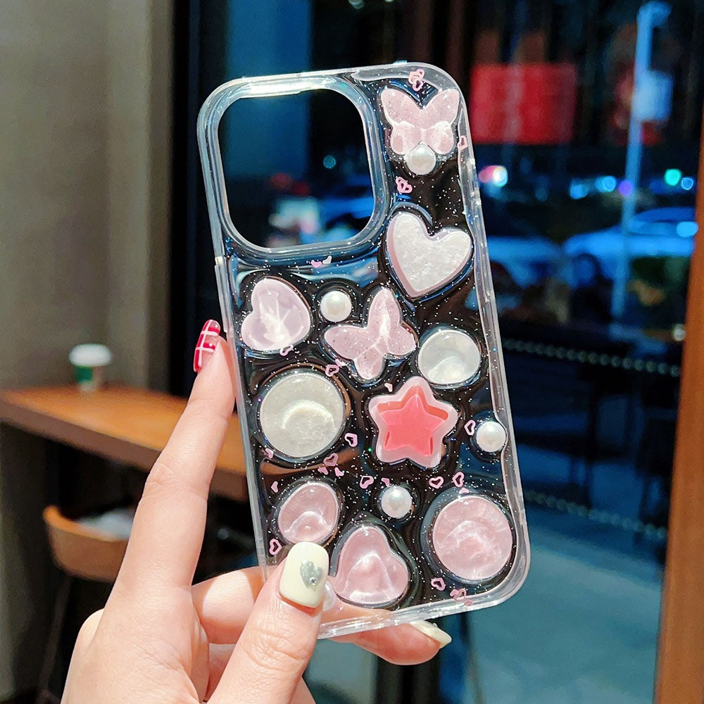 Luxury Translucent Butterfly Love Heart Resin Phone Case