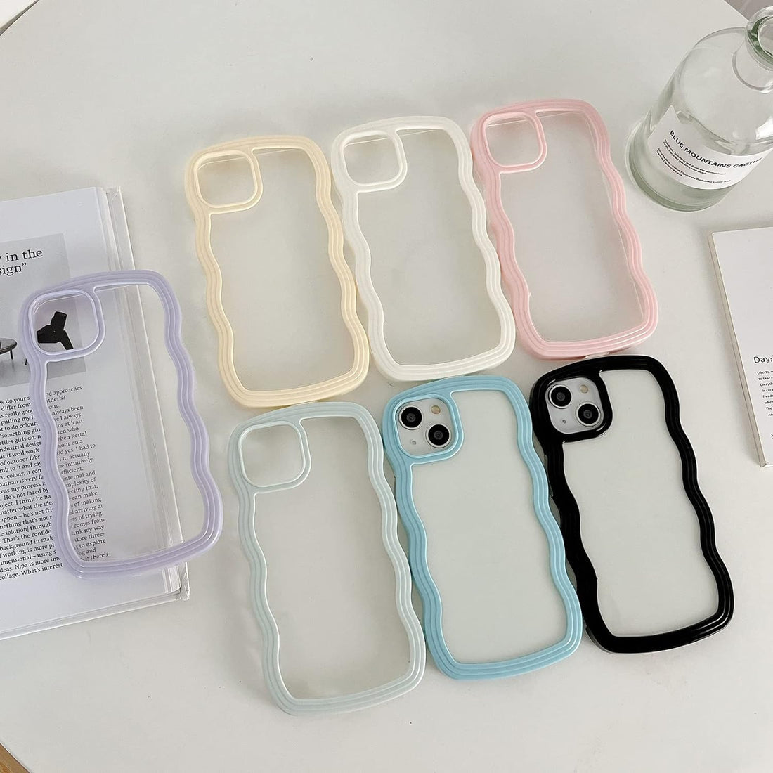 3D Curly Wave TPU Transparent Black Frame Bumper Case