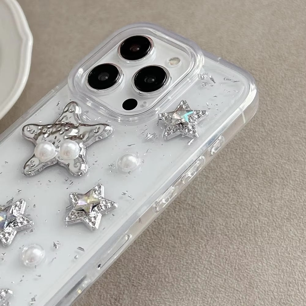 Luxury Translucent Star Fish Pearl Love Resin Phone Case