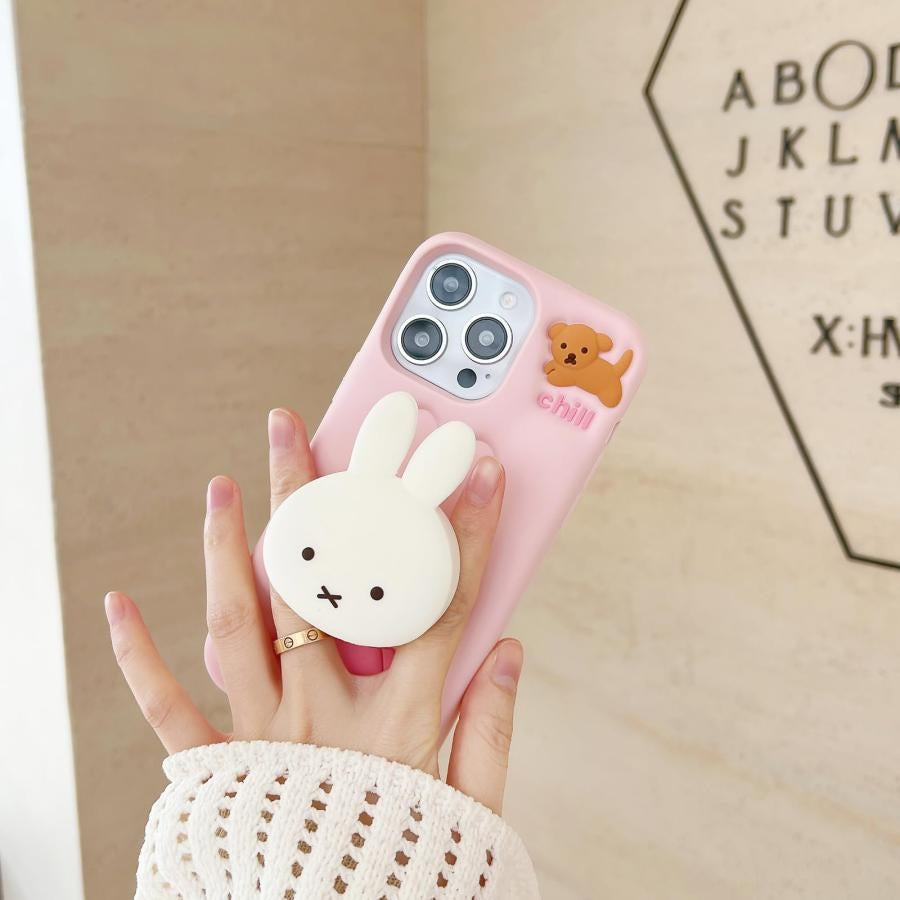 3D Miffies Bunny Cute Cartoon Kawaii Adorable Miffy Rabbit Pink Floral Pop Case with Holder