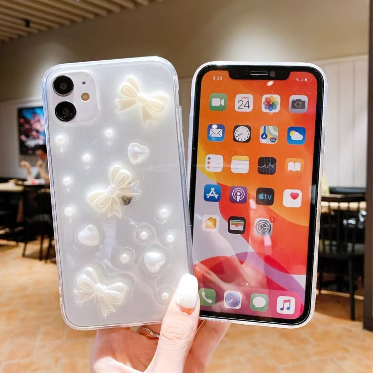 Luxury Translucent Sea Shell Pearl Bow Resin Phone Case