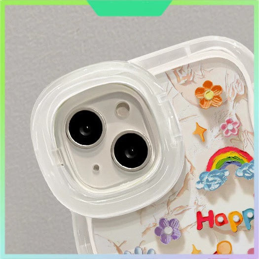 3D Cute Baby Elephant Dancing Cartoon Rainbow Star Floral Wave Curly Invisible Double Phone Stand Holder