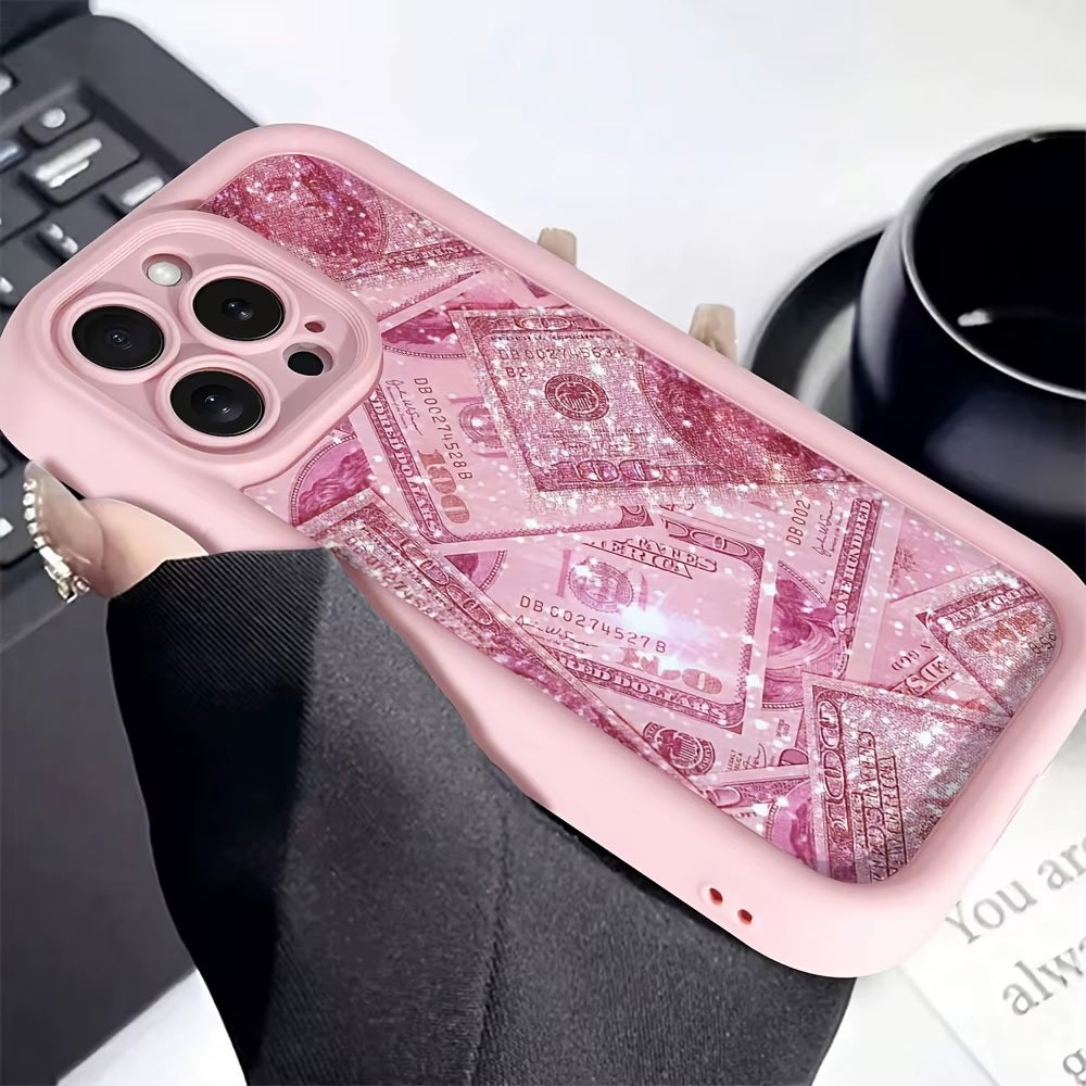 3D Cute Hot Money Dollar Pastel Pink Glittery Banknote Design  Aesthetic Case