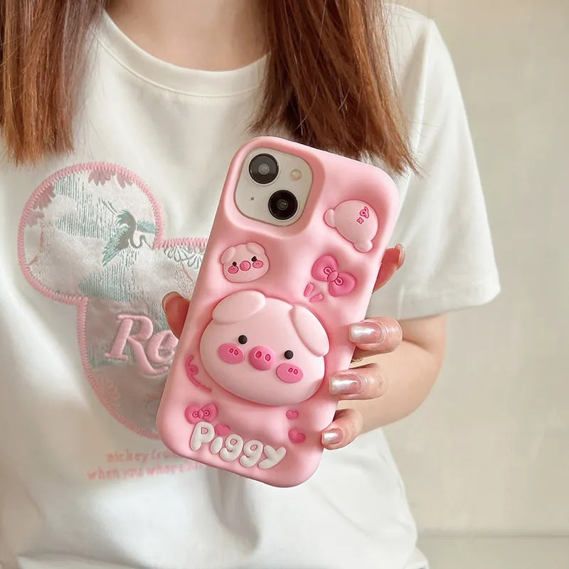 3D Cute Cartoon Pig Folding Pop Phone Holder Aesthetic Case
