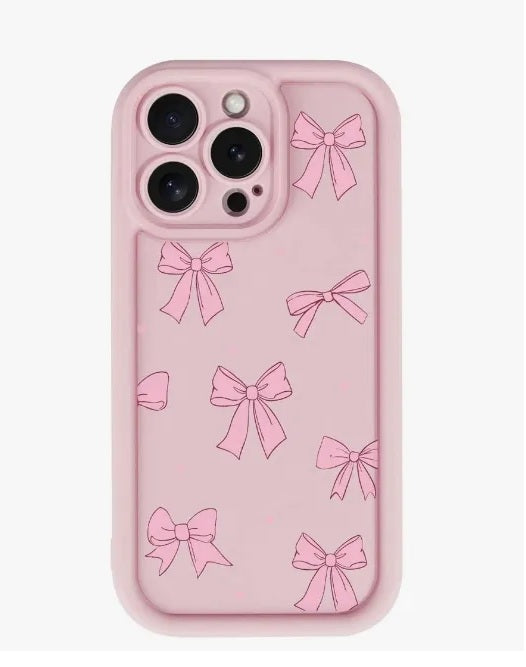 Hot 3D Ribbon Bow Printed Fashionable Aesthetic Back Case -Pink
