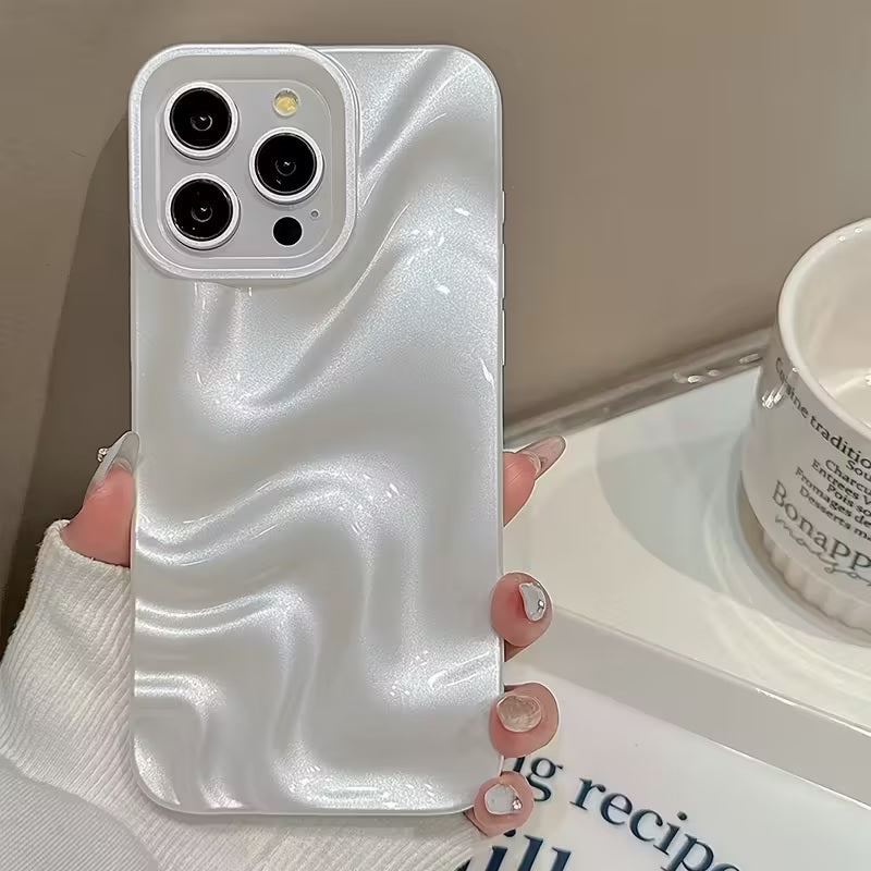 White Pearl Swirl Hot Minimalist Faux Wave Cute Design Aesthetic Glossy Case