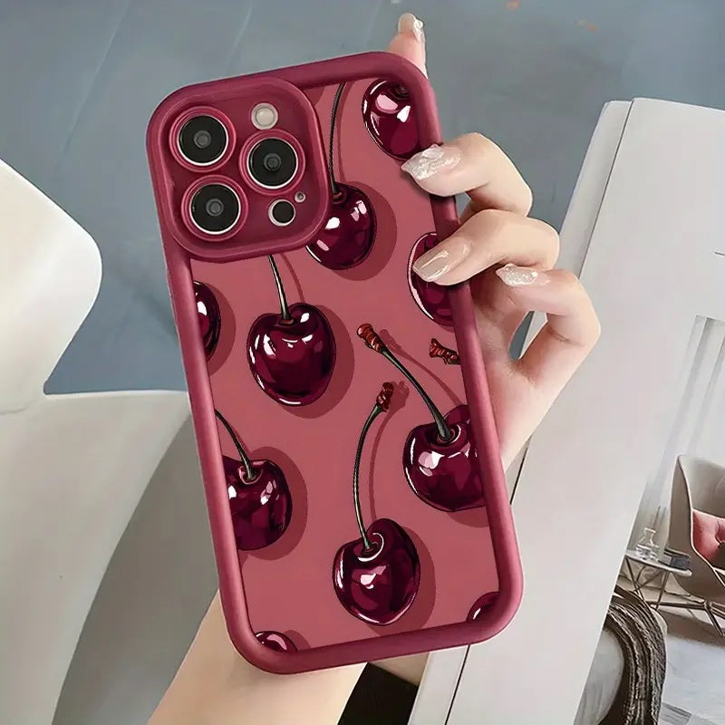 3D Hot Wild Red Cherry Wine Fruit Berry Cute Design Silicone Aesthetic Print Case