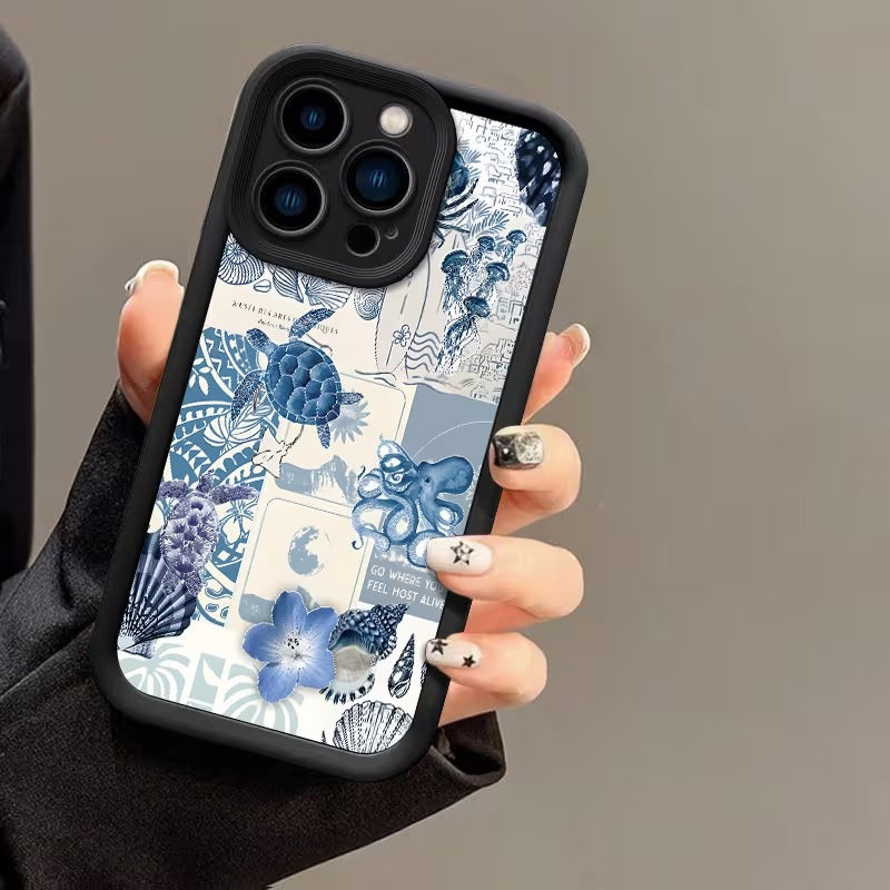 3D Blue Sea Turtle Back Case Hot Ocean Summer Vibe Floral Cute Design