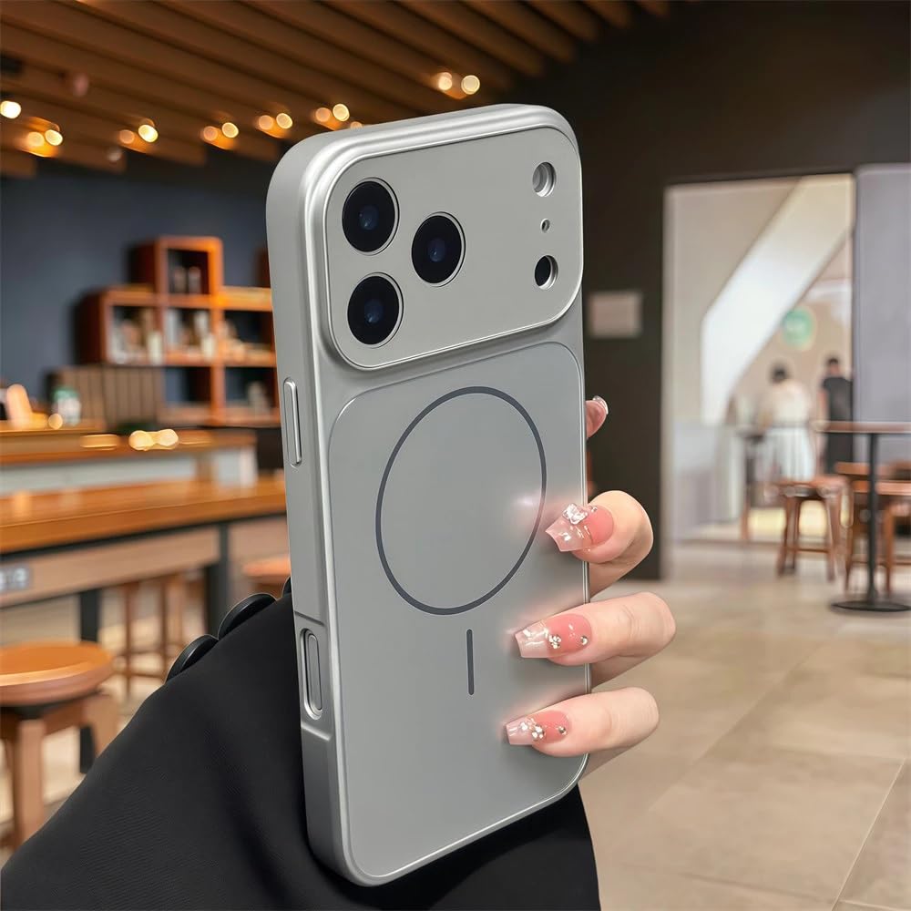 Premium Matte AG Glass Converter Case to iPhone 17 Pro Max, Aesthetic MagSafe Converter Back Cover (Silver Titanium)