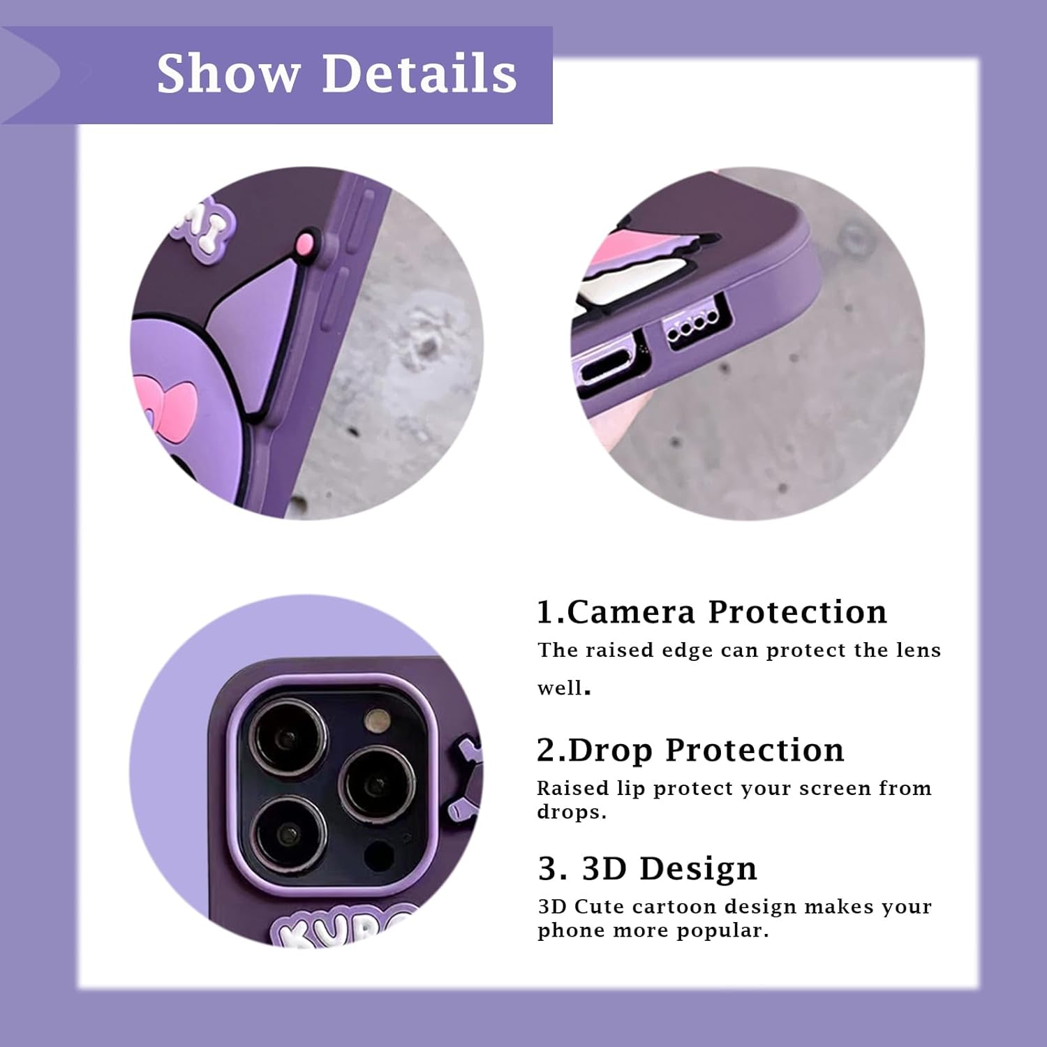 3D Cartoon Kuromi Kitty Case Sanrio Sonix Hello Kitty Pop Push Back Case with Holder