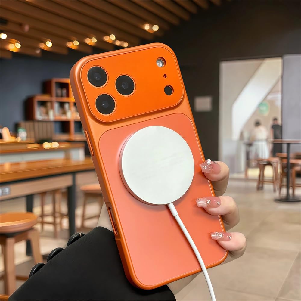 Premium Matte AG Glass Converter Case to iPhone 17 Pro Max, Aesthetic MagSafe Converter Back Cover (Cosmic Orange)