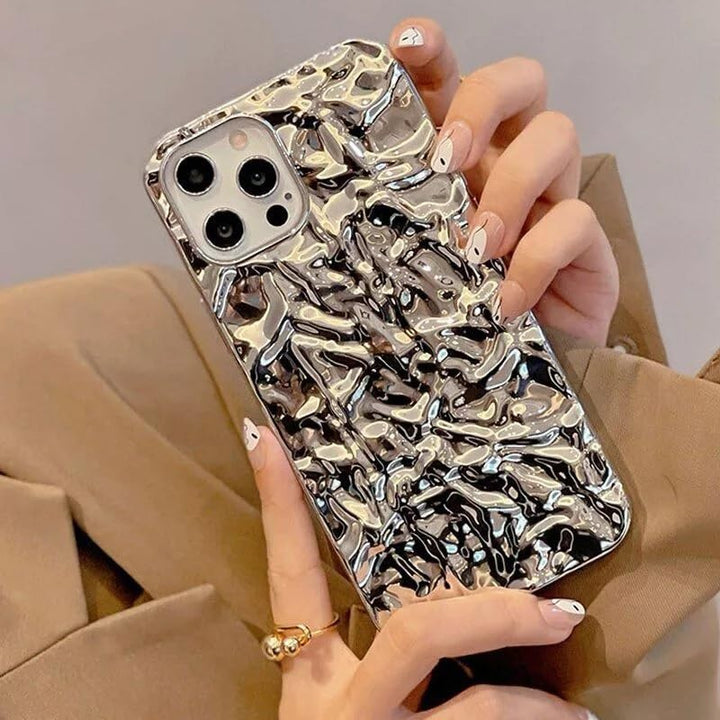 3D Foil Pleated Designer Wrinkle Glitter Sparkly Fashion Cover - Shinny Silver