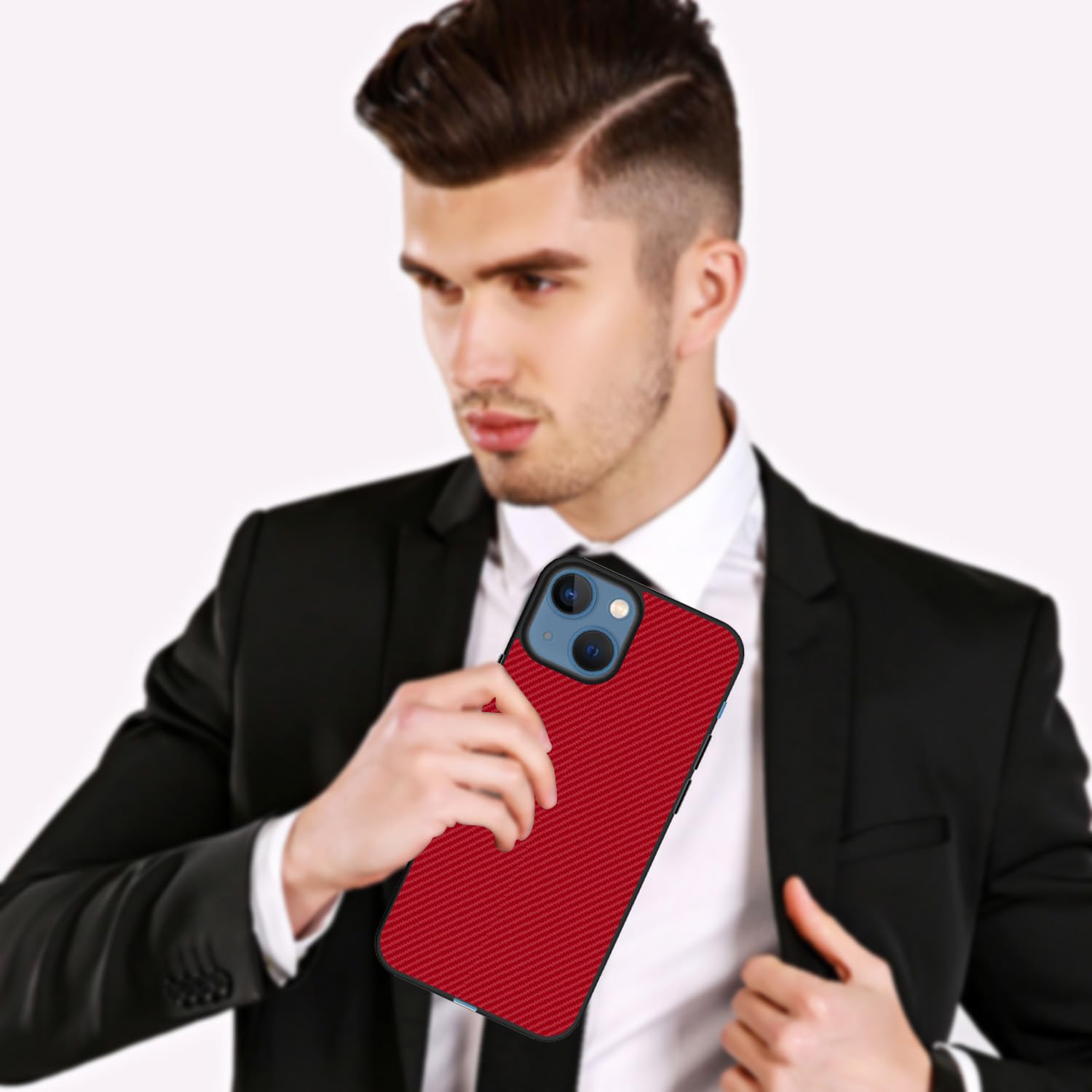 Carbon Fibre Texture Hard Leather Case Military Grade Drop Protection Rugged Armour Back Case - Red