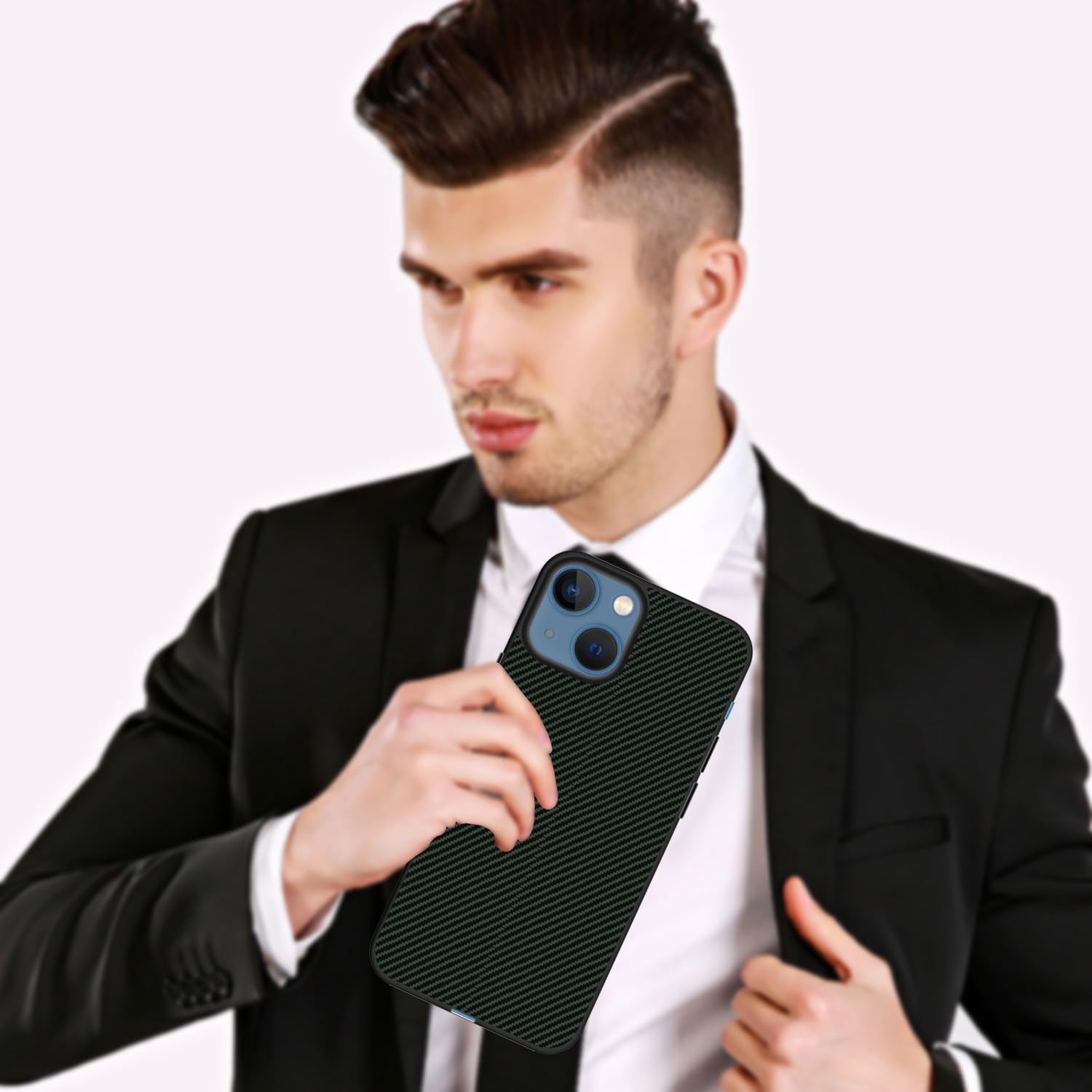 Carbon Fibre Texture Hard Leather Case Military Grade Drop Protection Rugged Armour Back Case - Olive Green