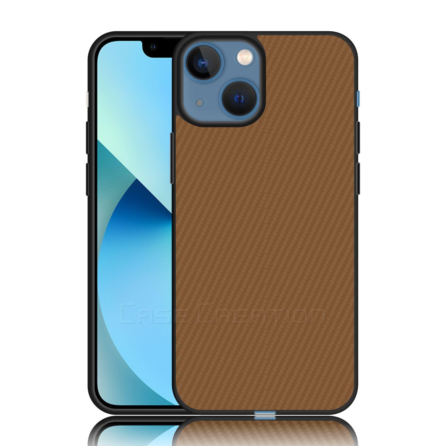 Carbon Fibre Texture Hard Leather Case Military Grade Drop Protection Rugged Armour Back Case - Brown
