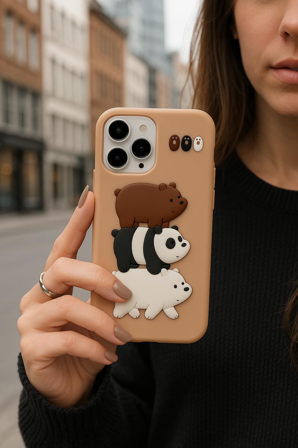 3D Cartoon Kawaii Chubby Panda Bear Case We Bare Bears Panda Family Cover With Stand