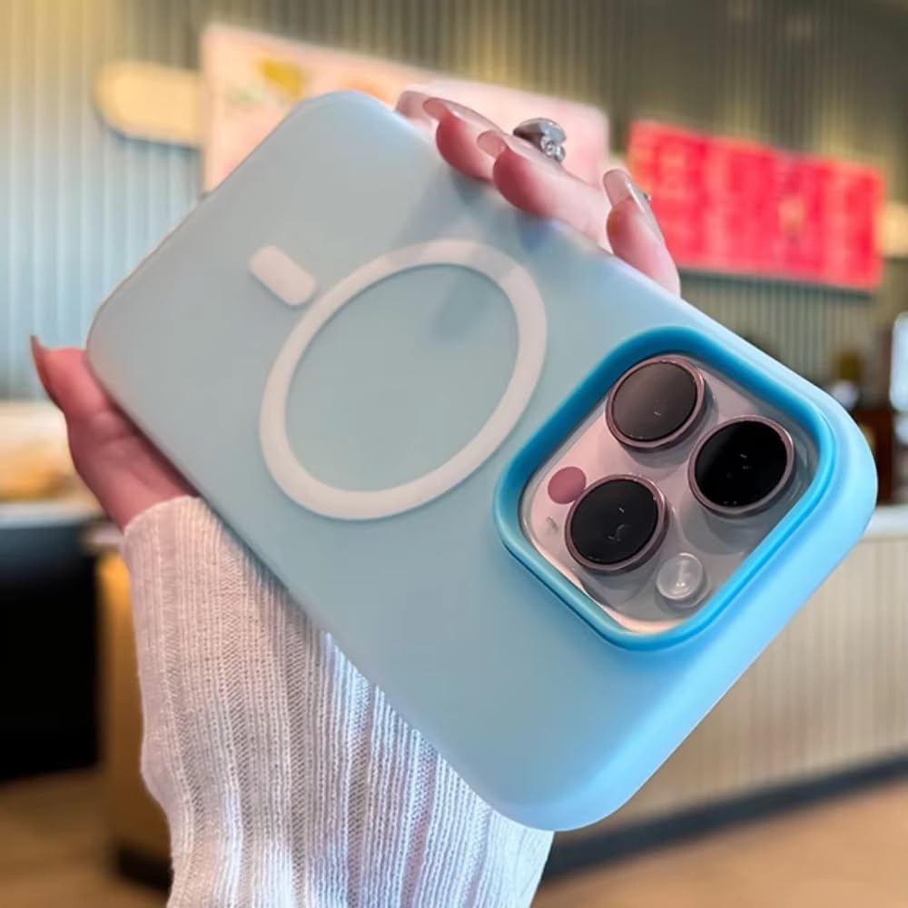 Detachable 2-in-1 Ultra-Hybrid Translusent Neon Back Case Magnetic Magsafe Charging Compatible Pastel Slim Cover - Blue