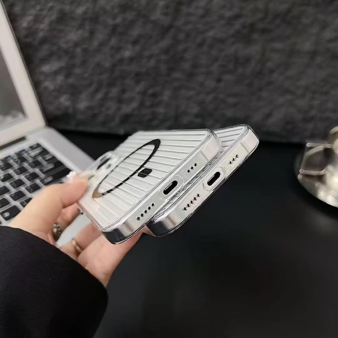 Transparent Hard Frosted Corrugated Phone Case Compatible with Magsafe, Anti-Yellow Back Case Glossy Wavy Texture - Clear Grey