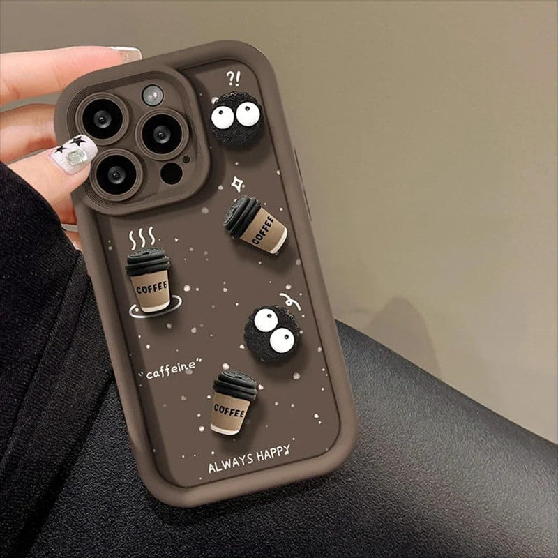 Luxury Cute Fun Cartoon Characters 3D Ball Coffee Cookies Lovers Silicone Case | Happy Brown