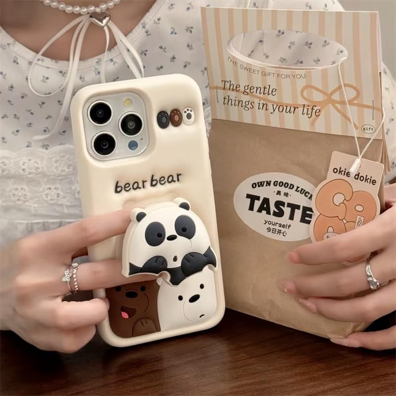 3D Cute Bear Teddy Cartoon Cool Case  With Pop Phone Holder For Panda Lover