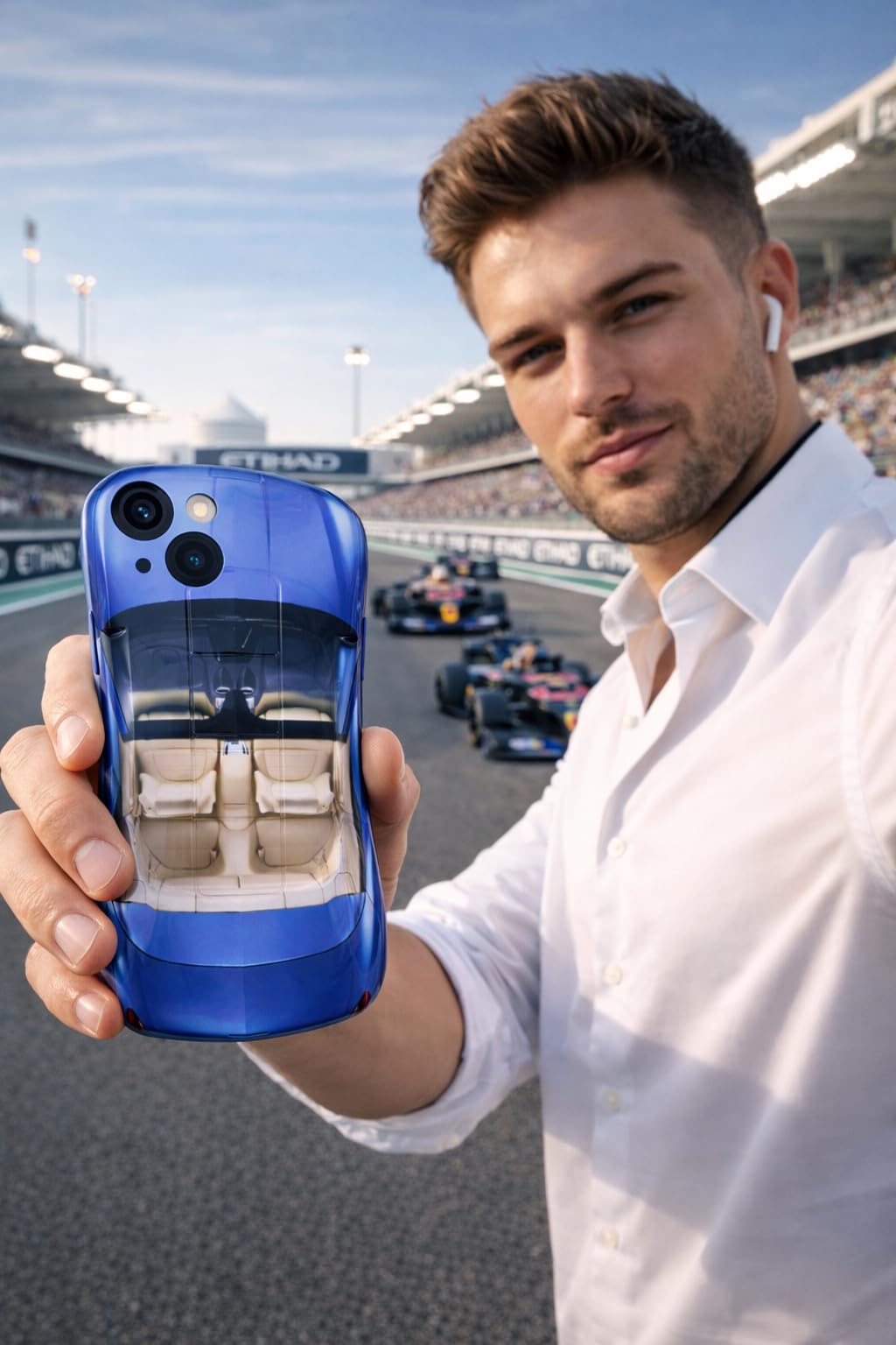 Premium Luxury Super Sports Car Phone Case Automotive Curvy 3D Racing Back Cover For Car Enthusiast - Mist Blue