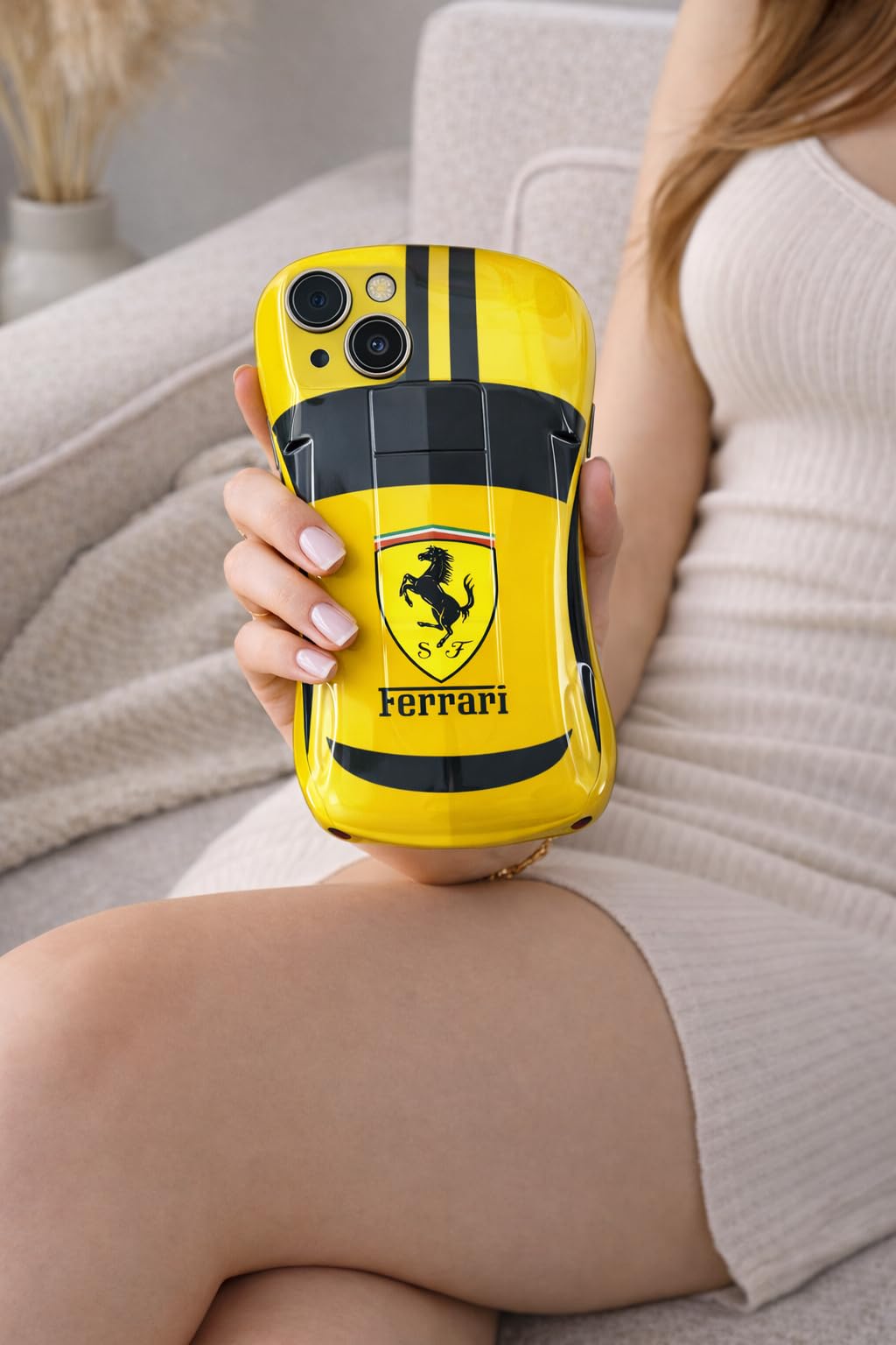 Premium Luxury Super Sports Car Phone Case Automotive Curvy 3D Racing Back Cover For Car Enthusiast - Speed Yellow