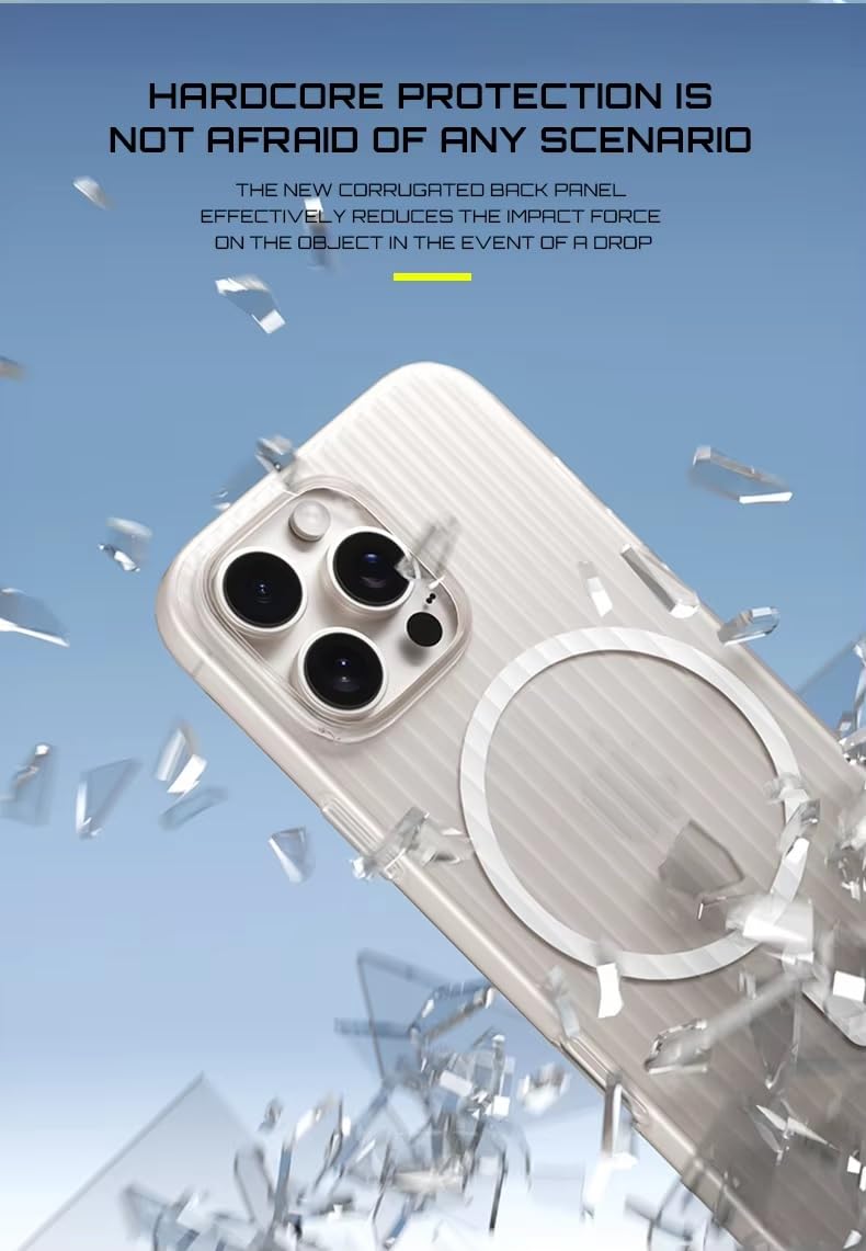 Transparent Hard Frosted Corrugated Phone Case Compatible with Magsafe, Anti-Yellow Back Case Glossy Wavy Texture - Clear White