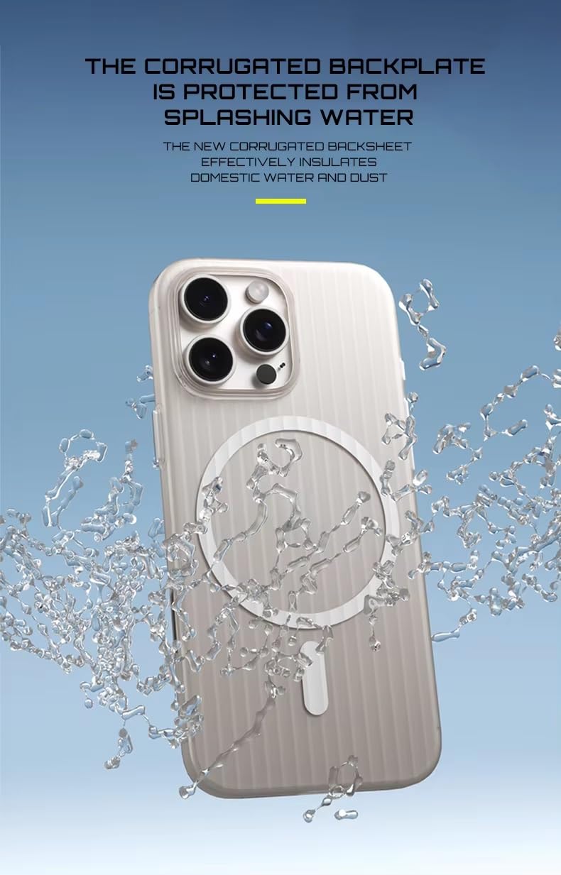 Transparent Hard Frosted Corrugated Phone Case Compatible with Magsafe, Anti-Yellow Back Case Glossy Wavy Texture - Clear White