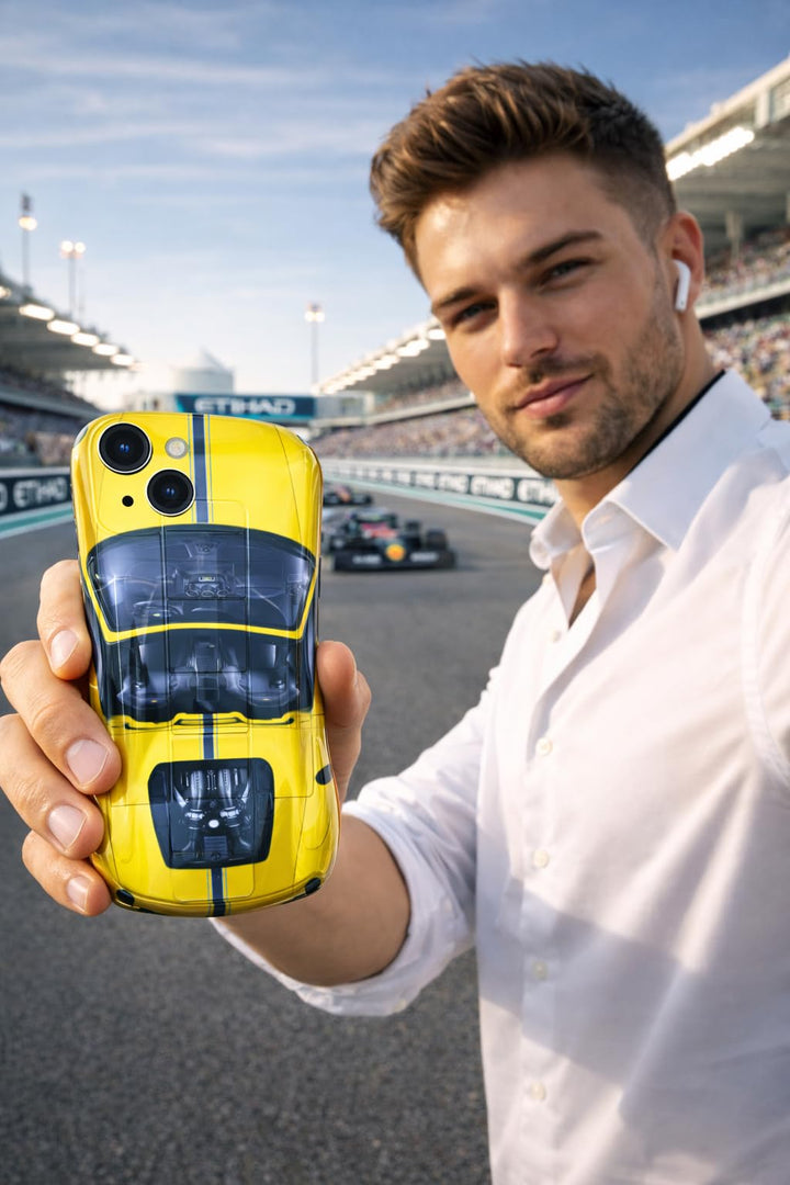 Premium Luxury Super Sports Car Phone Case Automotive Curvy 3D Racing Back Cover For Car Enthusiast - Shine Yellow