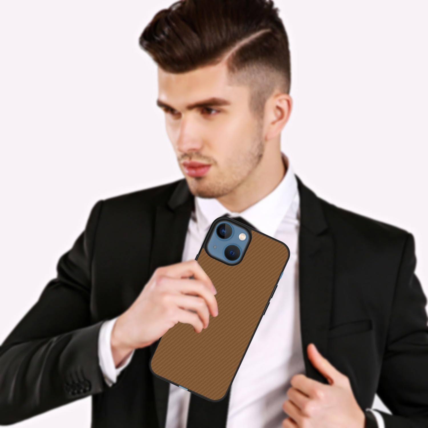Carbon Fibre Texture Hard Leather Case Military Grade Drop Protection Rugged Armour Back Case - Brown