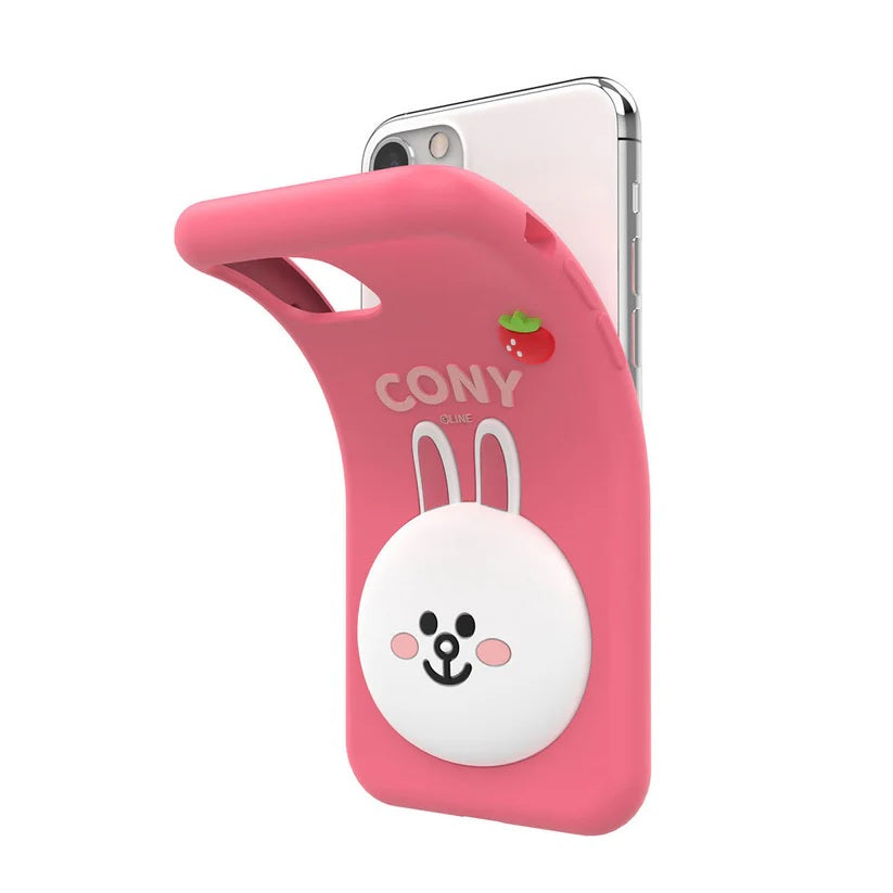 3D Cartoon Line Friends Cony Cute Rabbit Soft Silicone Grip Pop with Holder Pink Case