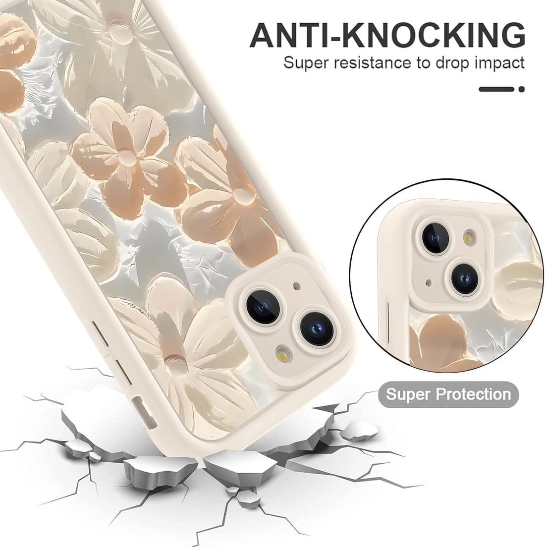 Floral Cream Hot 3D Handpainted Flower Cute Design Aesthetic Print Case - Beige