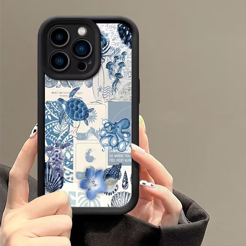 3D Blue Sea Turtle Back Case Hot Ocean Summer Vibe Floral Cute Design