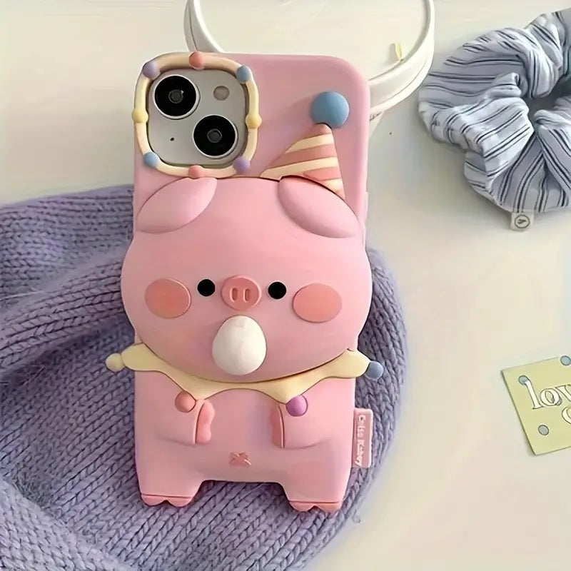 3D Pig Blowing Bubble Gum Squishy Toy Piglet Pink Cartoon Play Case